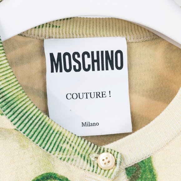 Moschino AW/19 Green Wool Money-Print Ruched Cardigan - Picture 8 of 10